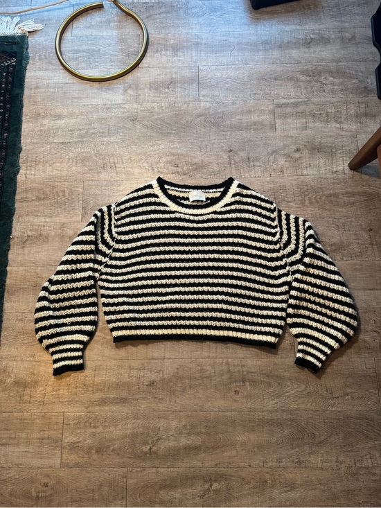 laynee & lee Sweaters - Cropped Black & Cream Striped Crewneck Sweater